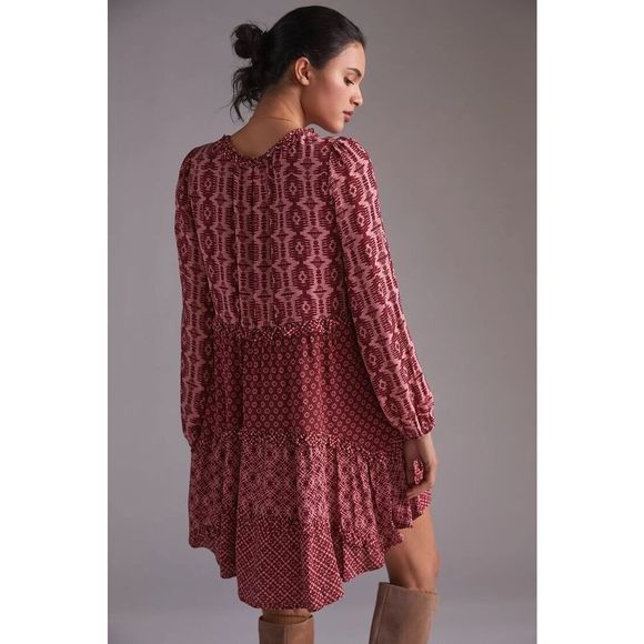 Anthropologie Tiered V-Neck Mini Dress Size XS. B-4 - Picture 3 of 7